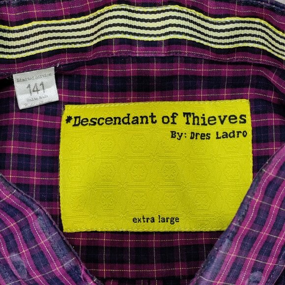 Descendent of Thieves Shirt Mens XL Purple Plaid Button Down Limited Edition - Picture 4 of 10